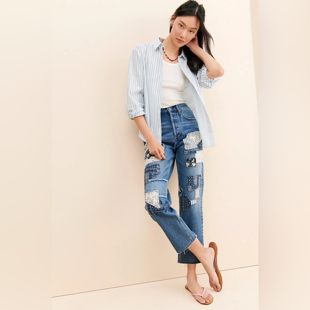 Free People Driftwood Jordie Patchwork Jeans 25 NWOT